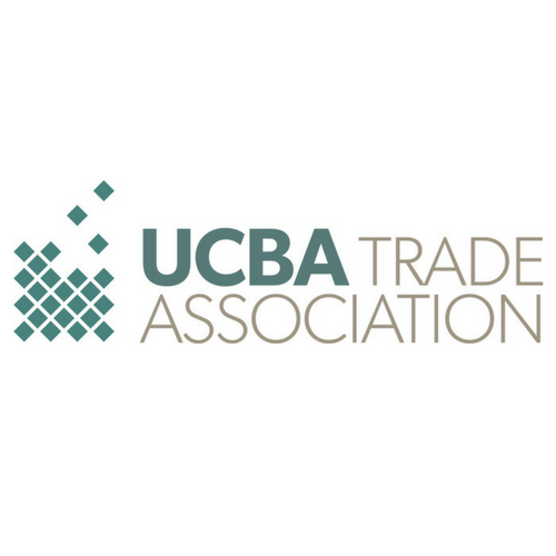 UCBA Trade Association logo featuring a geometric teal square pattern to the left of the words ‘UCBA Trade Association’ in teal and gray text on a white background.